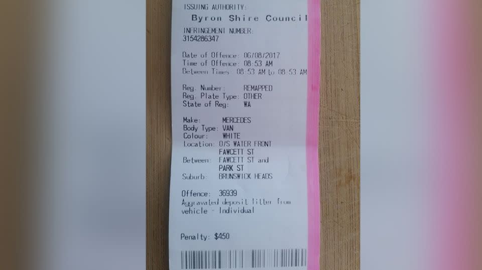 The council issued the $450 fine for “aggravated deposit of litter from vehicle”. Source: Facebook