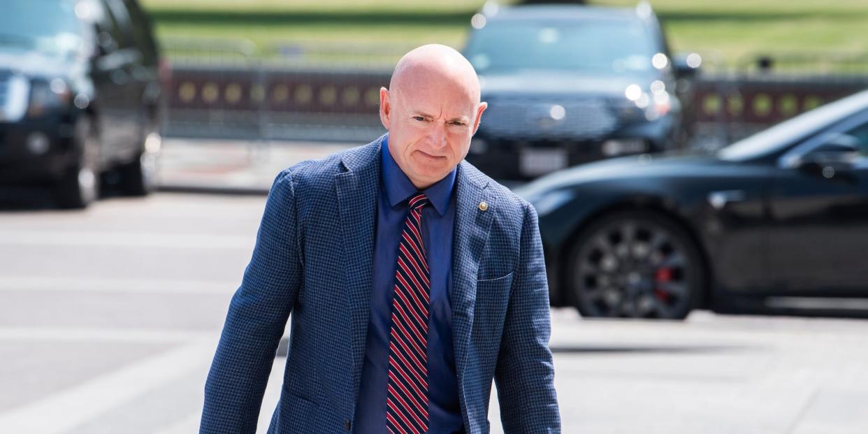 Democratic Sen. Mark Kelly of Arizona outside the Capitol on August 10, 2021.