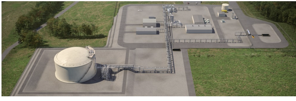 Dominion Energy provided this photo illustration of the proposed liquified natural gas facility -- LNG, for short -- in southeastern Person County. There is a large above ground tank that can hold 25 million gallons of LNG. There are five outbuildings and an injection point where the LNG would go into an underground pipeline. The facility is on concrete.