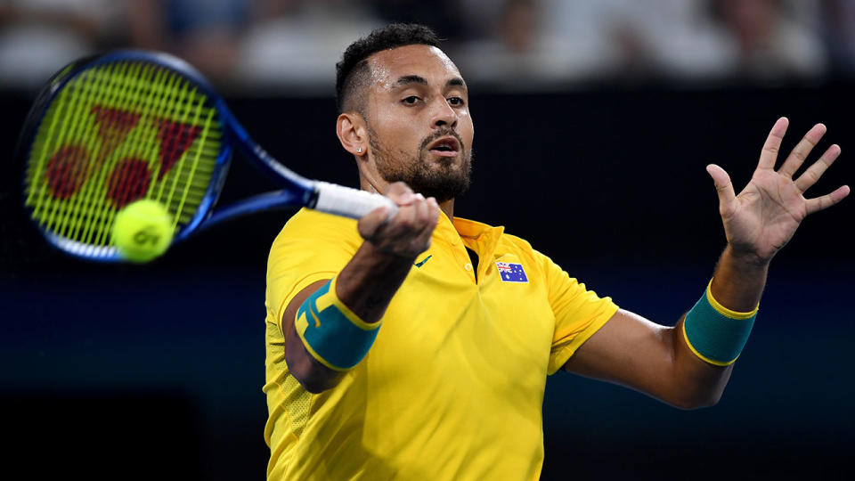 Nick Kyrgios beat Stefanos Tsitsipas in an ATP Cup thriller in Brisbane.