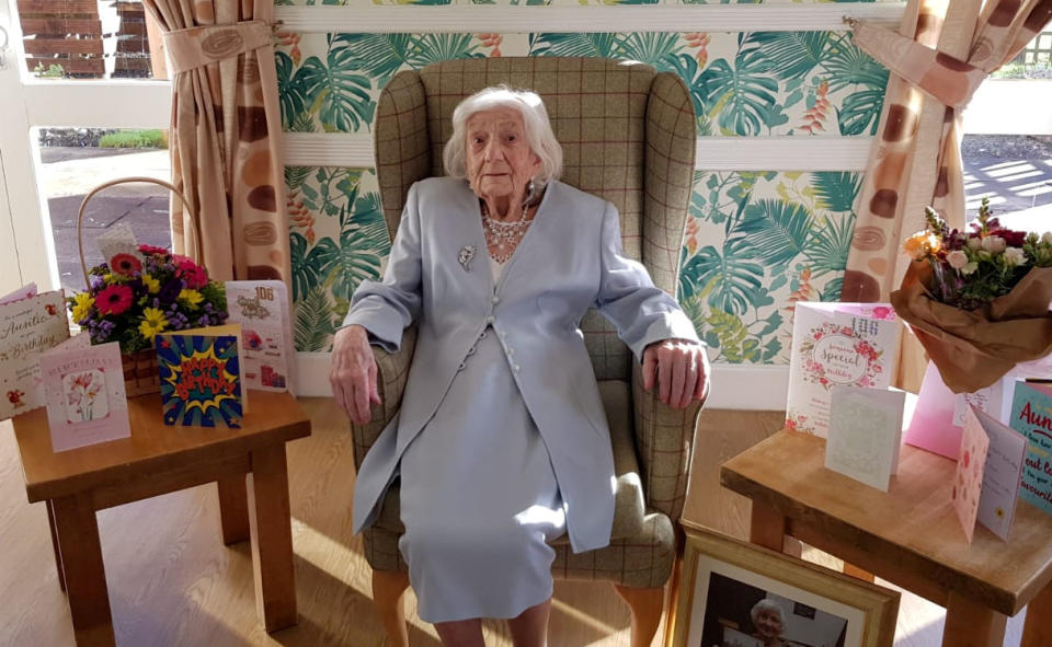 Polly celebrated her 106th birthday by beating COVID. (Elizabeth Court Care Home / SWNS)