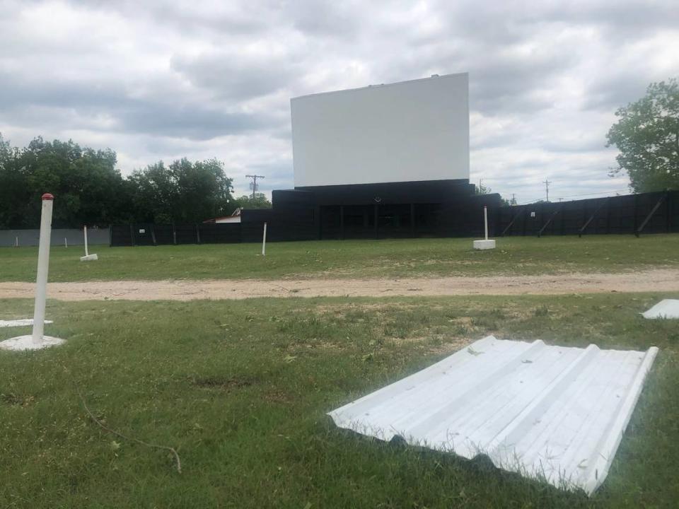 The Brazos Drive-In Theatre in Granbury is closed until further notice after a tornado tore up the property’s fencing. The property’s outdoor screen remains standing.