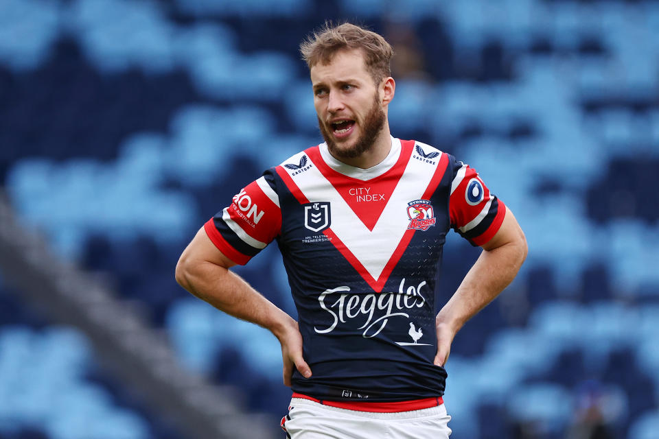 SYDNEY, AUSTRALIA - JUNE 02: Sam Walker of the Roosters warms up prior to the round 13 NRL match between Sydney Roosters and North Queensland Cowboys at Allianz Stadium, on June 02, 2024, in Sydney, Australia. (Photo by Jeremy Ng/Getty Images)