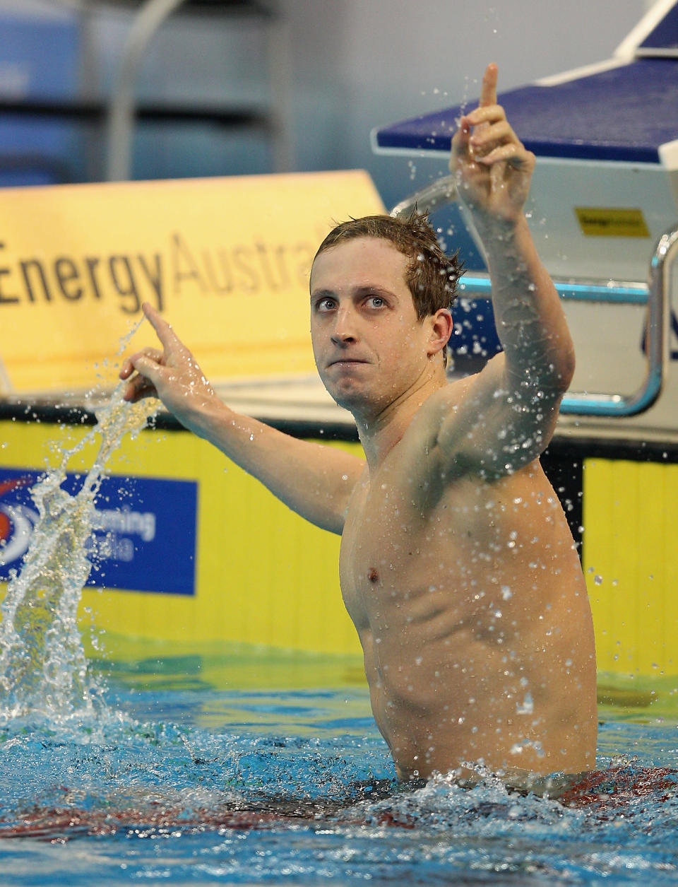 ADELAIDE, AUSTRALIA - MARCH 18: Nick D'Arcy of Australia celebrates winning the Final of the Men's 200 Metre Butterfly during day four of the Australian Olympic Swimming Trials at the South Australian Aquatic & Leisure Centre on March 18, 2012 in Adelaide, Australia. (Photo by Quinn Rooney/Getty Images)