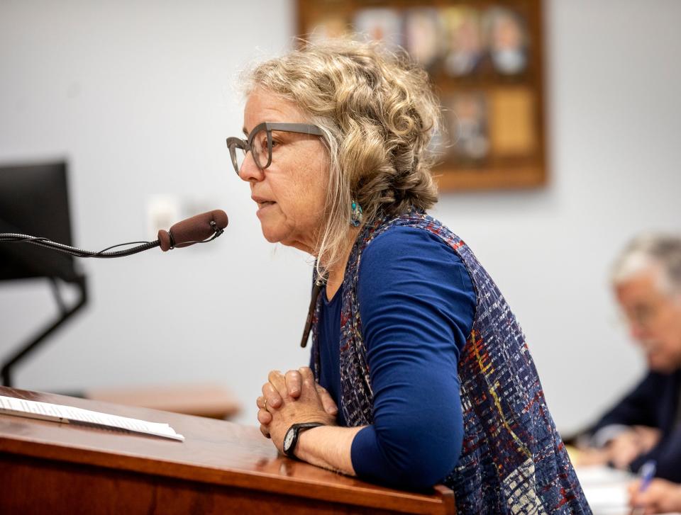 Lake Wales resident Catherine Price speaks during Tuesday night's City Commission meeting. At the previous meeting, Price refused to leave the chamber after Mayor Jack Hilligoss ordered it cleared. Price said Tuesday that the Commission must listen to the voices of citizens.