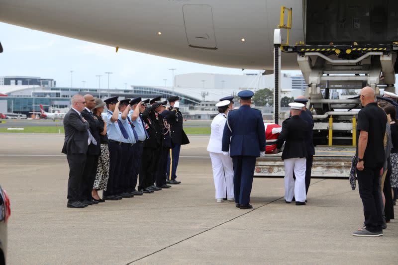 The repatriation ceremony for Ian McBeth U.S. firefighter who died in a air tanker crash in Cooma, while fighting the bushfires, in Sydney