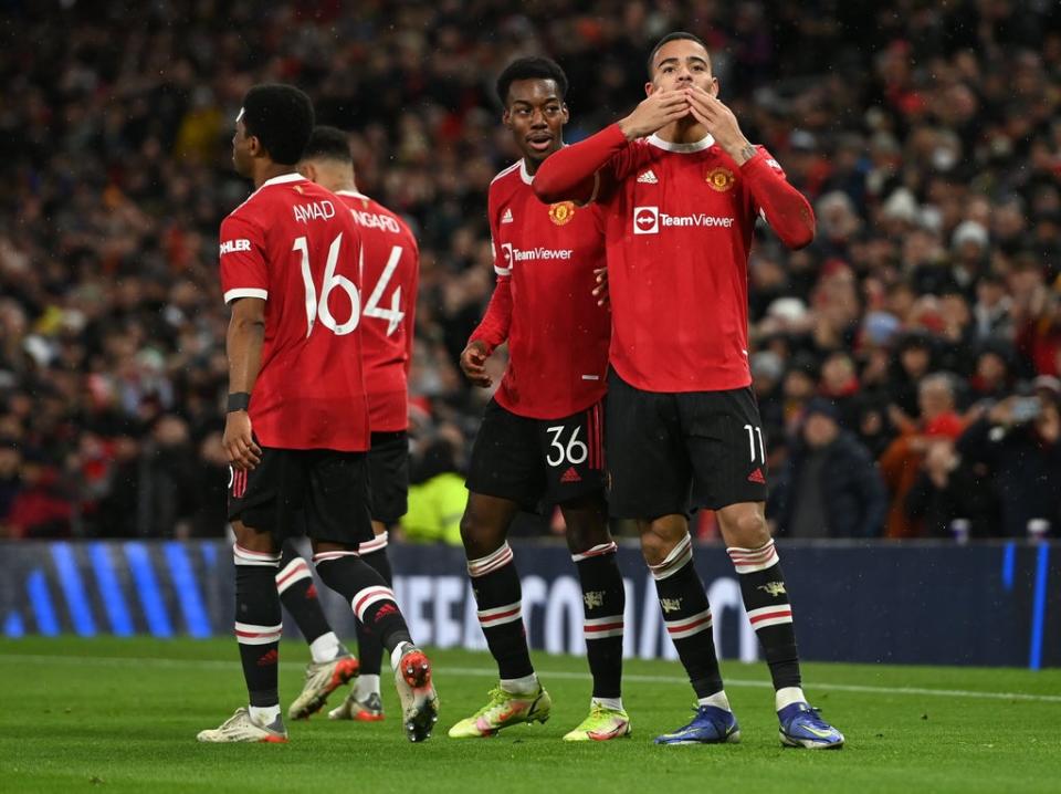 Mason Greenwood celebrates with Anthony Elanga (Getty)