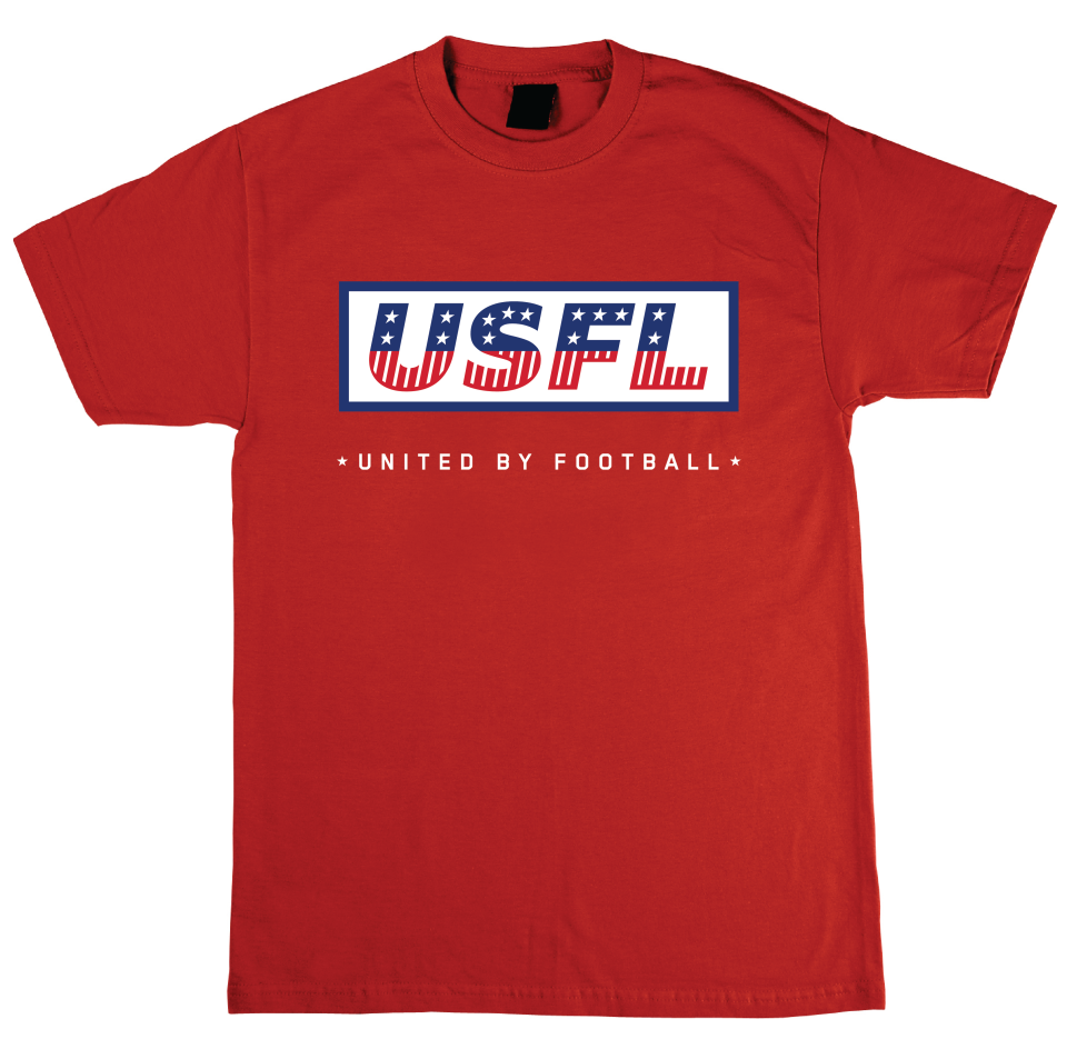 T-shirts are among the promotions and giveaways during regular season USFL games being played this spring at Tom Benson Hall of Fame Stadium in Canton.