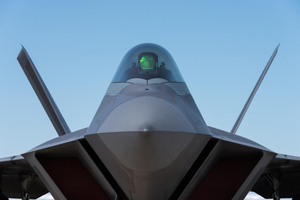 Close up photo of fighter jet cockpit.