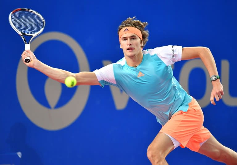 German Alexander Zverev returns the ball to French Richard Gasquet during their final tennis match of the ATP World Tour Open Sud de France in Montpellier, southern France, on February 12, 2017