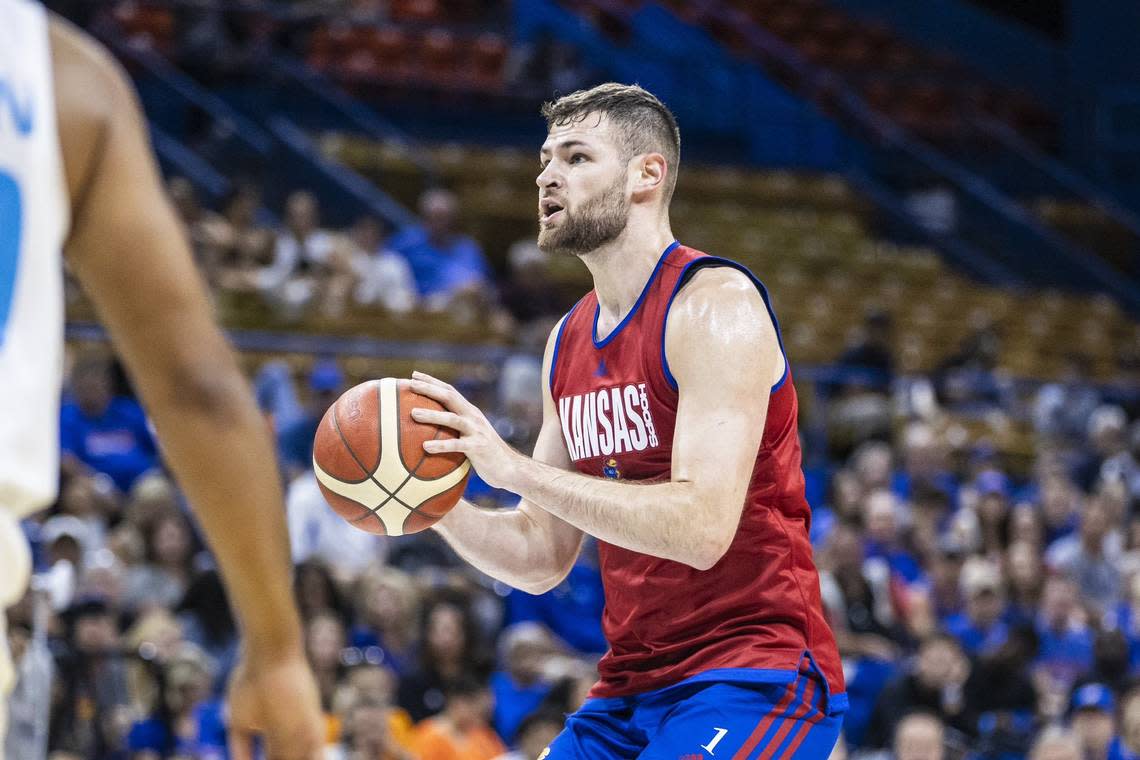 Hunter Dickinson made his debut with the Kansas Jayhawks during a summer trip this offseason. He was ranked as the No. 1 transfer for the 2023-24 season.