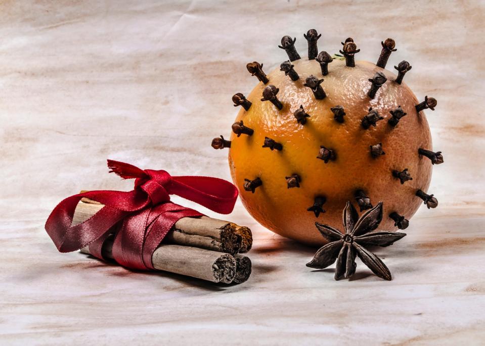 Fruit pomanders were once a popular Christmas tradition. Studding citrus fruits with cloves produces a pleasing aroma and cures the fruit as it dries, allowing a pomander to last many, many years. A pomander from 1890 is currently on display in the "200 Years And Counting" exhibit on the museum’s first floor.