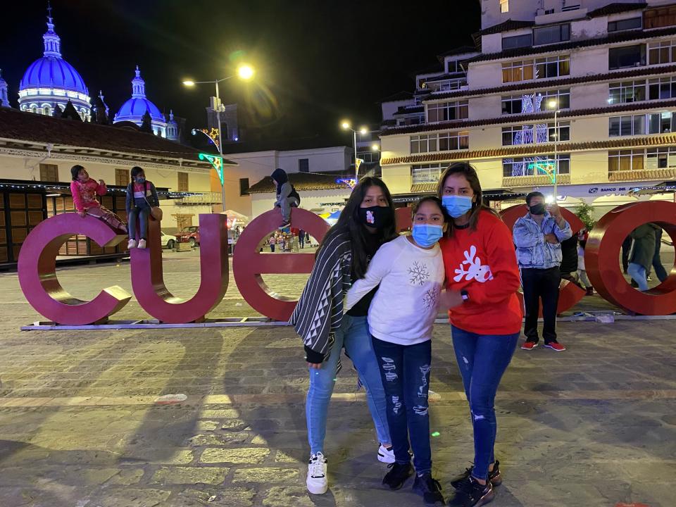 Melanie Ringrisaca, 15, a freshman at Elizabeth HIgh School did remote learning from Ecuador for a few weeks in December. Ringrisaca had to fly to Ecuador with her family  to visit her father who was sick.  Ringrisaca is pictured with her sister Florence, 8, and mother, Jessica Guillen.