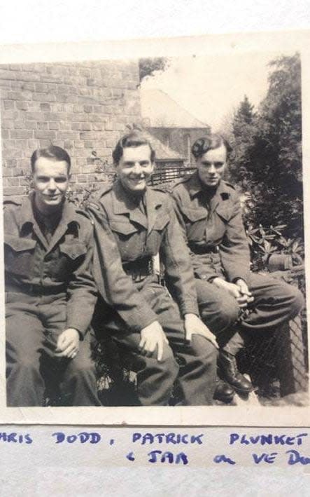 Col Aylmer, far right, photographed in Germany on VE Day - family photo