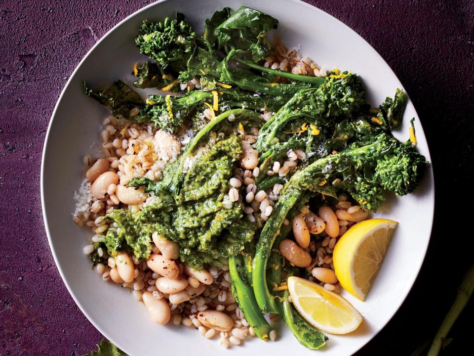 Broccoli Rabe and Barley Grain Bowl With Cilantro Pesto