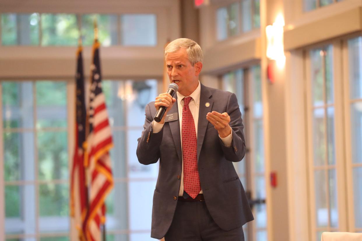 State Senator Ben Watson speaks during a candidate forum on Thursday, April 18, 2024 at the Richmond Hill City Center.