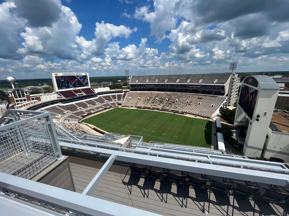 A look from The Balconies at Davis Wade Stadium overlooking the rest of the stadium on August 29, 2022. The balconies are a new option for fans seeking a tailgating-like atmosphere inside Davis Wade Stadium.