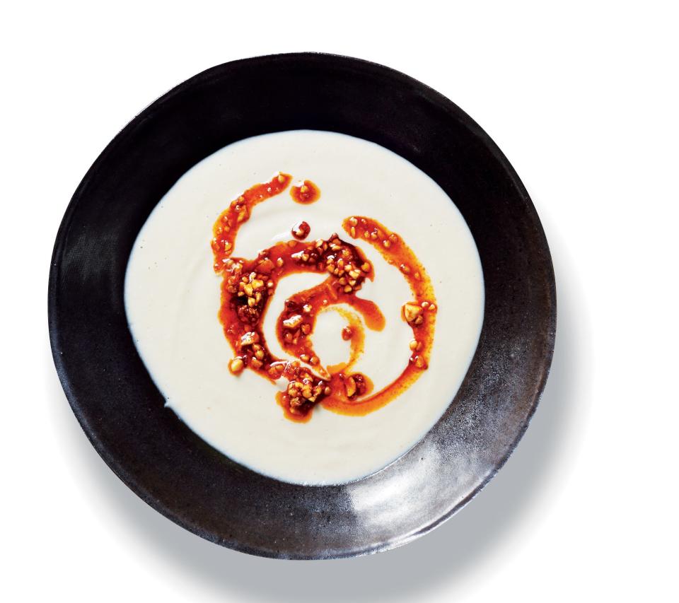 Cauliflower-Cashew Soup with Crispy Buckwheat