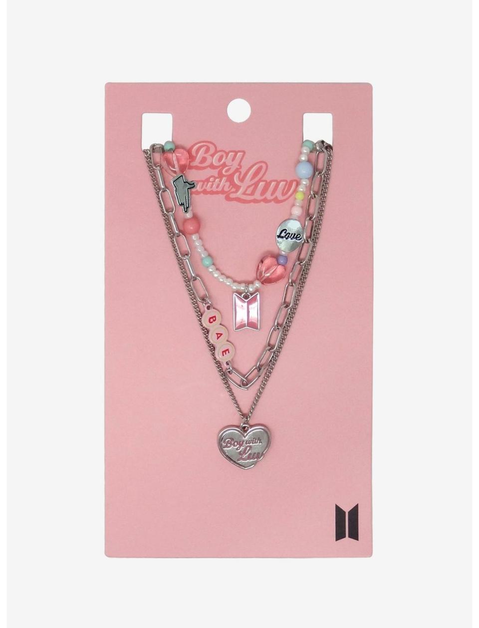 BTS Boy With Luv Beaded Chain Necklace Set
