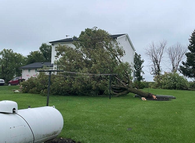 Damage at the home of Doreen Diepenhorst on Sargent Road in Fowlerville on Friday, Aug. 25, 2023, the morning after thunderstorms rolled through Greater Lansing.