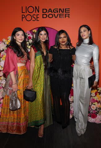 <p>Natasha Campos/Getty</p> Shiza Shahid, Shilpa Shah, Mindy Kaling and Janina Gavankar at Diwali event