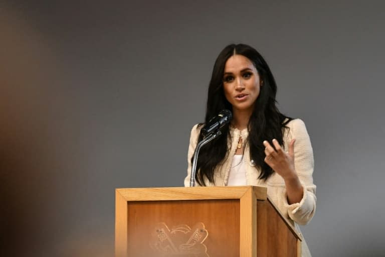 Meghan Markle s'adressant à une assemblée dans une école le 6 mars 2020 dans l'Essex, à l'occasion de la Journée internationale de la femme - BEN STANSALL © 2019 AFP