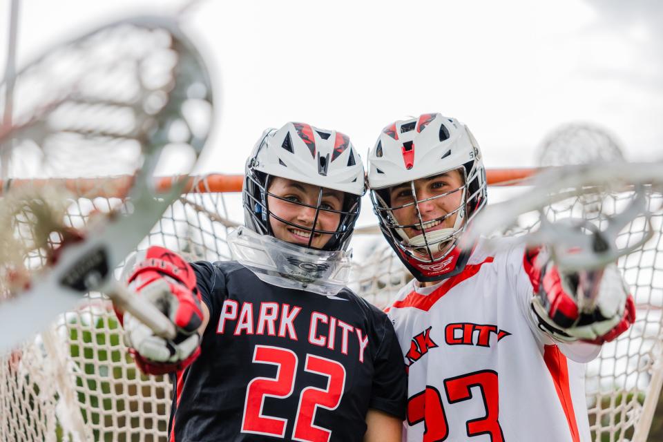 Park City’s Ava Kimche, left, and Chase Beyer, named the Deseret News’ Ms. Lacrosse and Mr. Lacrosse for 2023, respectively, pose for a portrait at Park City High School in Park City on June 11, 2023. | Ryan Sun, Deseret News