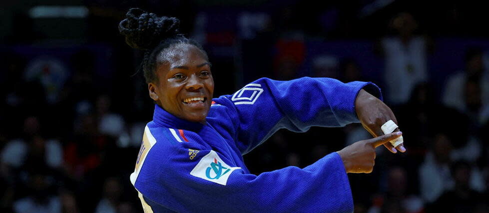 Clarisse Agbégnénou, la double championne olympique de Tokyo, âgée de 30 ans, a battu en finale la Slovène Andreja Leski, 12e mondiale, par ippon après une immobilisation.  - Credit:KARIM JAAFAR / AFP