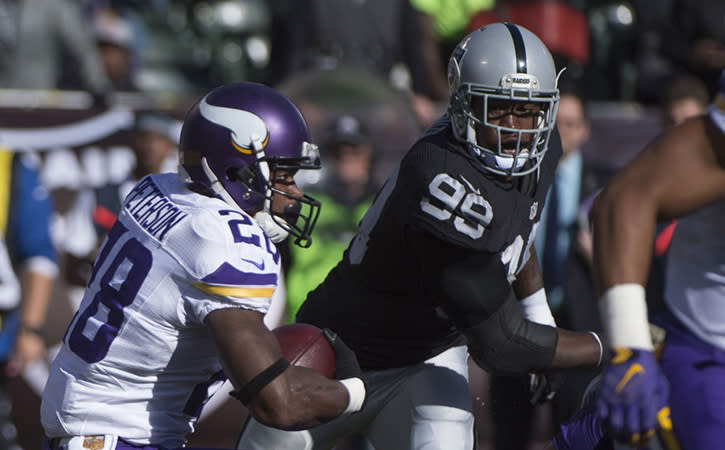 Free agent outside linebacker is going against Vikings' running back Adrian Peterson.