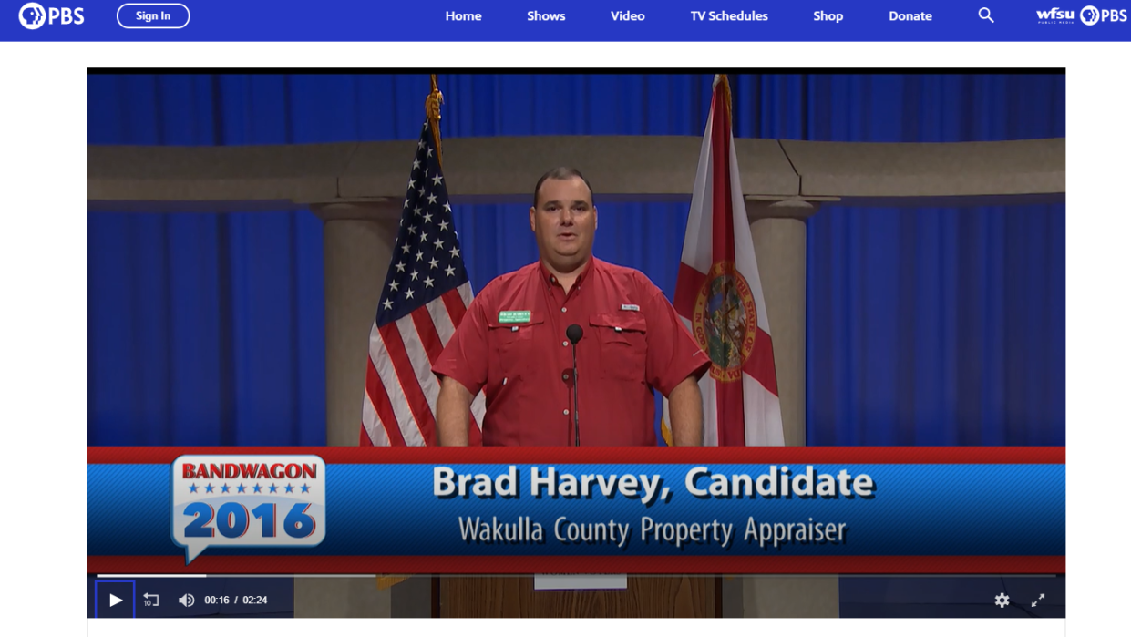 Screen shot of WFSU's Bandwagon program during the 2016 election. Pictured is Brad Harvey, who went on to win the Wakulla County property appraiser's race.