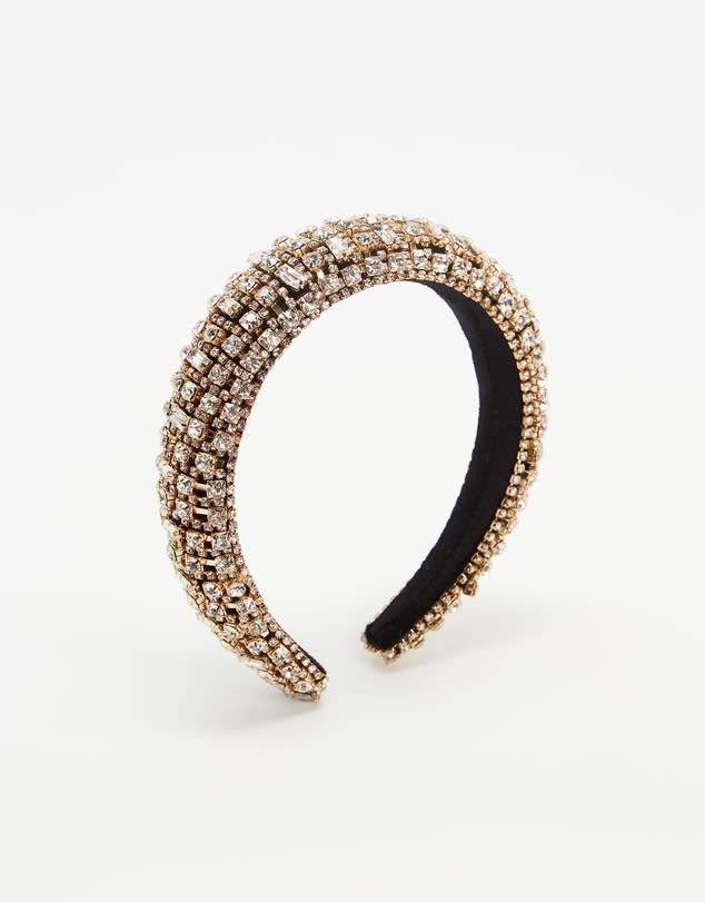 Diamante and gold encrusted hair band by Moira Hughes The White Label, The Kate Headband, $80 