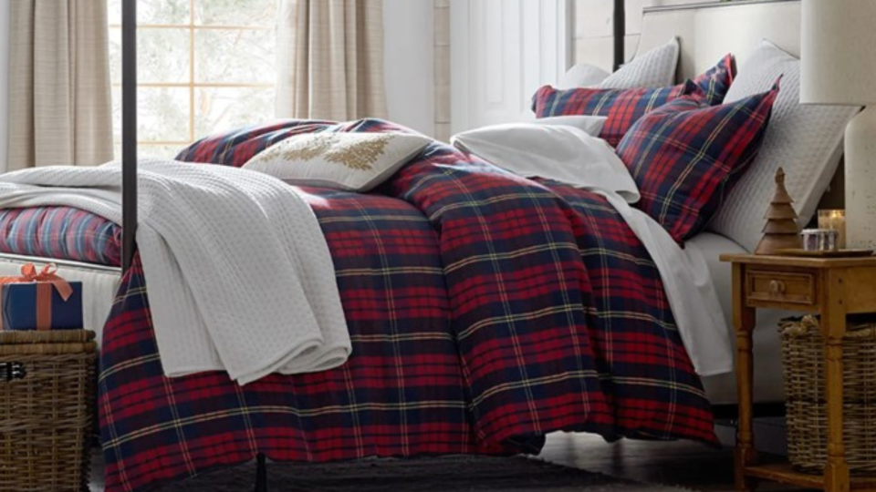 The Company Store impresses with a plaid velvet flannel duvet cover.