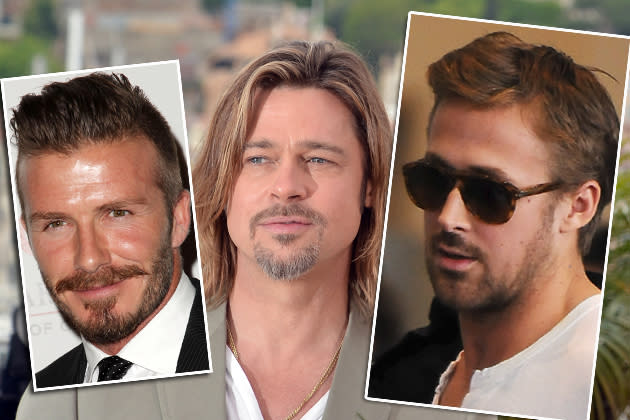 David Beckham (l.) macht auf Musketier, Brad Pitt (m.) setzt auf stylisches Kinn- und Oberlippenbärtchen und Ryan Gossling (r.) fährt auf Drei-Tages-Stoppeln ab. Trotz unterschiedlichster Gesichtbeharrung, eines haben die Herren gemein: Sie sehen mit Bart verdammt sexy aus. (Bilder: Wenn/AFP/ddp images)