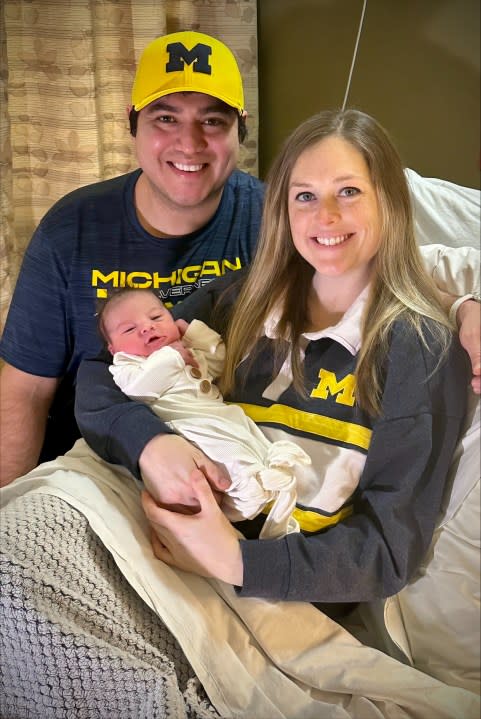 Vera Babcock with parents Courtney and Rocky. (Courtesy University of Michigan Health-West)