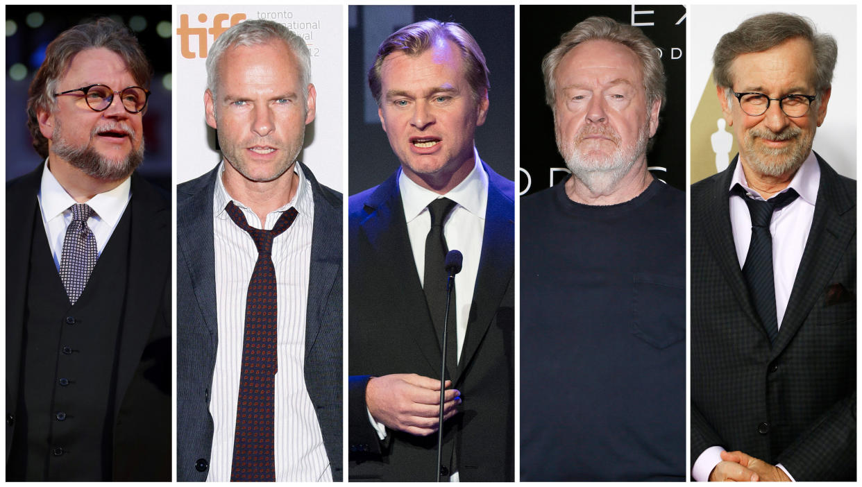 50 shades of beige: Guillermo del Toro, Martin McDonagh, Christopher Nolan, Ridley Scott and Steven Spielberg, who are all nominated for a Golden Globe in the Best Director, Motion Picture category this year. (Photo: Reuters Staff/Reuters)