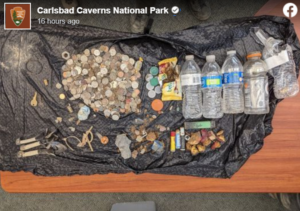 The trash found at the bottom of the Bottomless Pit included $14.36 in change, the park says.