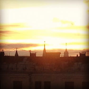 Sunrise in Moscow, with Kremlin in the distance. (#NickInEurope)