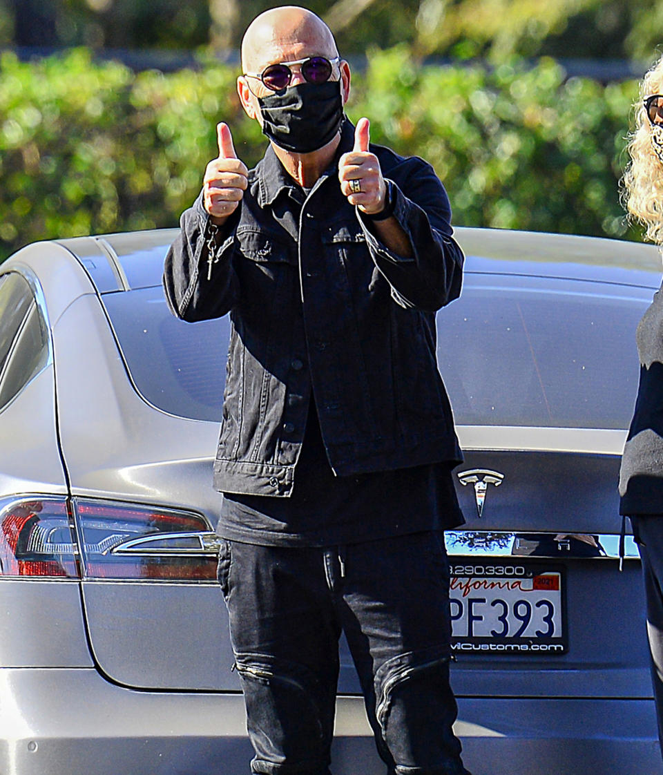 <p>Howie Mandel celebrates selling his Hidden Hills home while out with wife Terry on Wednesday in Calabasas, California.</p>