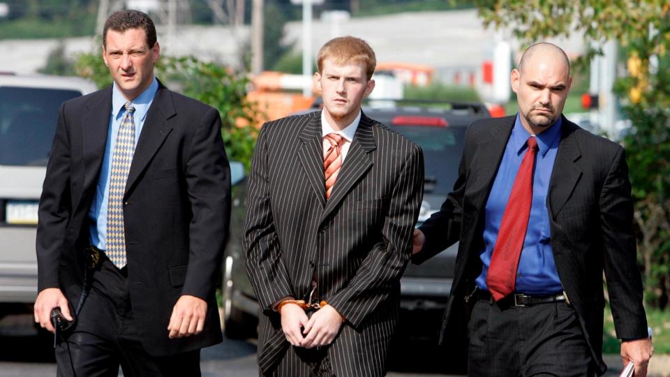 PHOTO: In this Aug. 29, 2007, file photo, former Kansas City Chiefs assistant coach Britt Reid is escorted into the Montgomery County district court house in Conshohocken, Pa.  (Matt Rourke/AP, FILE)