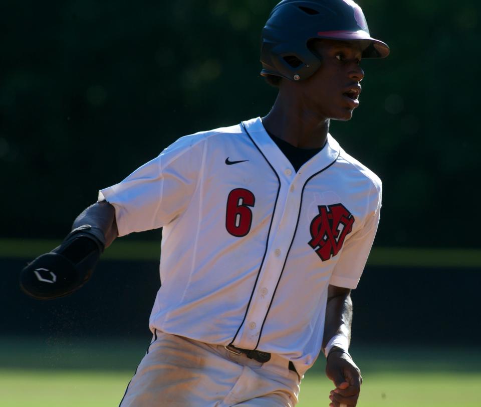 NFC junior infielder Traylon Ray (6) runs home in a game against Wakulla on April 19, 2022, at North Florida Christian. The Eagles won 8-2.