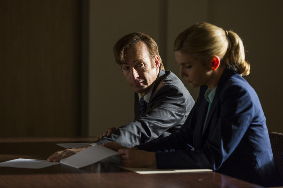 Bob Odenkirk as Jimmy McGill, Rhea Seehorn as Kim Wexler - Better Call Saul _ Season 3, Episode 4 - Photo Credit: Michele K. Short/AMC/Sony Pictures Television