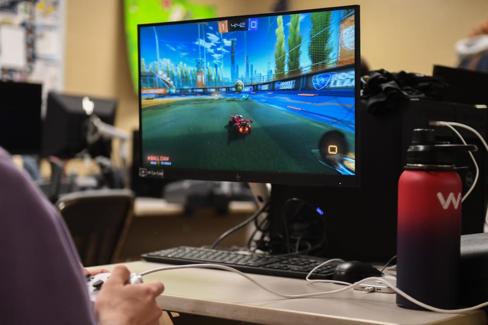 Roosevelt student Dawson Aberson plays Rocket League on Tuesday, March 19, 2024 at Career and Technical Education Academy in Sioux Falls.