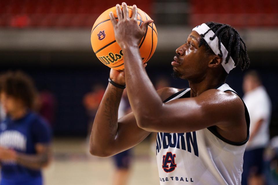 Auburn basketball guard Denver Jones (12) during a practice at Neville Arena on Sept. 26, 2023.