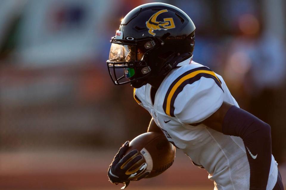 Gautier’s Kelvin Beavers runs the ball down the field during a Jamboree game at Biloxi High School on Friday, Aug. 18, 2023.