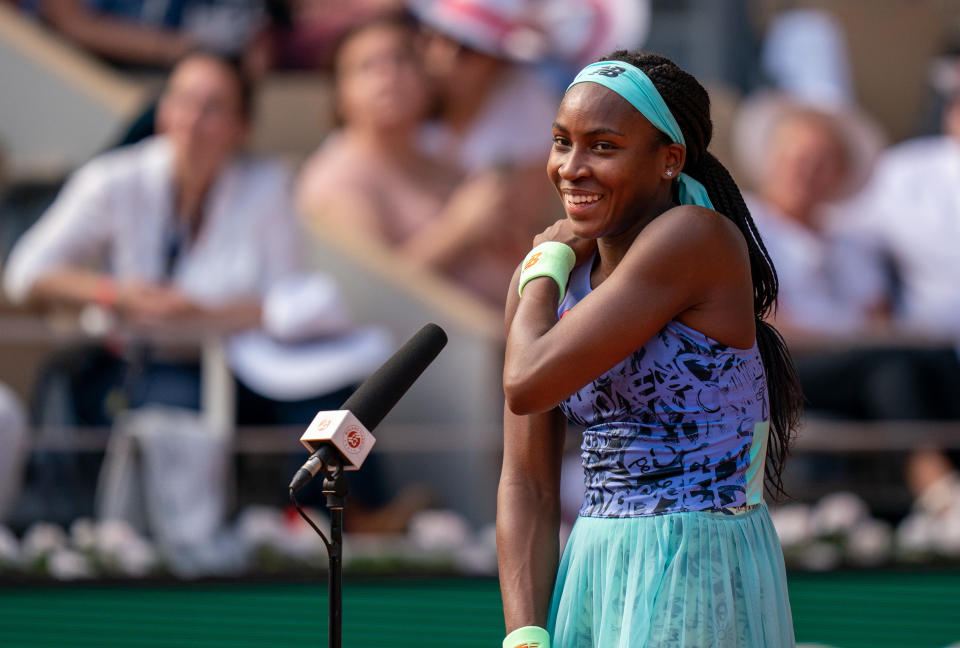 Coco Gauff (pictured) shares a laugh following her French Open semi-final win.