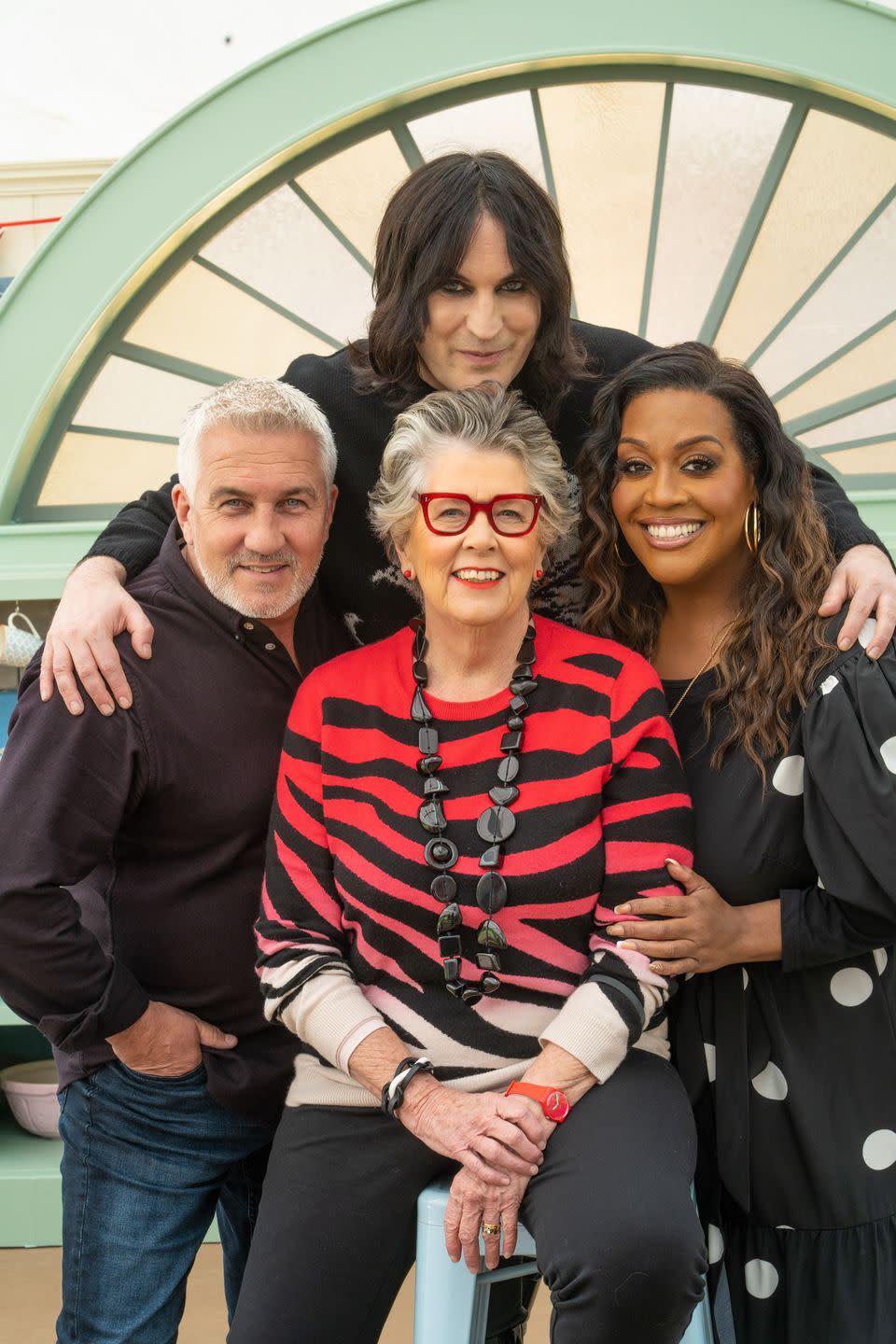 noel fielding, paul hollywood, alison hammond and prue leith in bake off's bread week