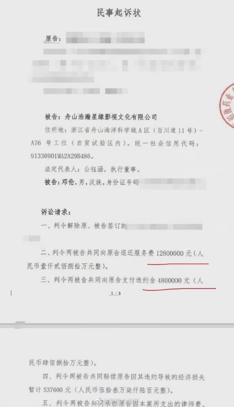 ▲多家品牌已提告向鄧倫追討代言費和違約金。翻攝新劇小能手微博