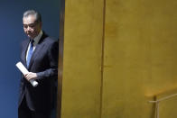 Foreign Minister of China Wang Yi arrives to address the 77th session of the United Nations General Assembly, Saturday, Sept. 24, 2022 at U.N. headquarters. (AP Photo/Mary Altaffer)