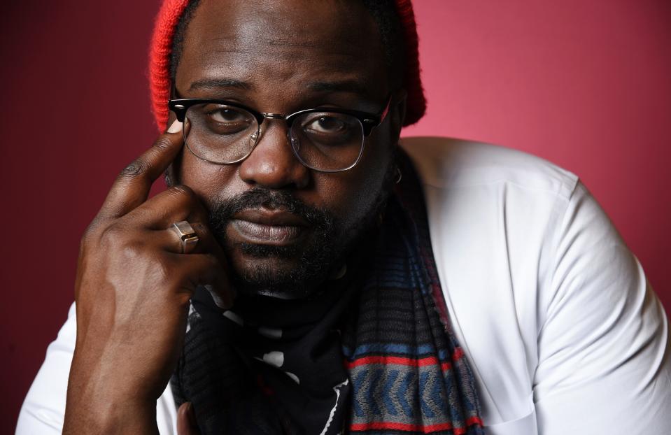 In this Nov. 30, 2018 photo, Brian Tyree Henry, a cast member in "Spiderman: Into the SpiderVerse," poses for a portrait at the Four Seasons Hotel in Los Angeles