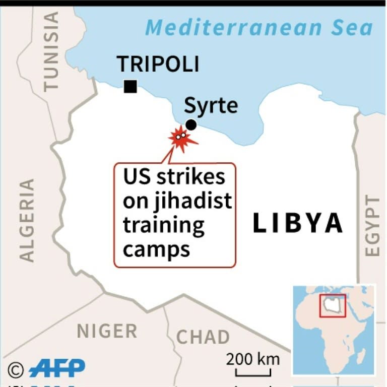 Map locating two US strikes in Libya on Wednesday